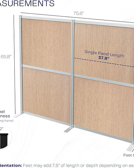 VIVO Modular Wall System, 2 PET Panels, Modern Professional Office Cubicle Dividers, Freestanding Privacy-Screen, 66 inches High, Flat Wood, Silver Frame, PP-MWS63C