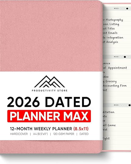 Dated, 2026 Planner, 8.5" x 11" - The #1 Productivity Planner to Achieve Your 2026 Goals - Planner 2026-2027 by PRODUCTIVITY STORE (A4, PINK)