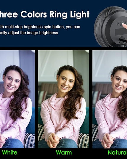 Angetube Webcam, 2K Streaming Webcam with Ring Light, HDR Laptop Camera with Remote, Dual Stereo Microphone and Privacy Cover, Auto Focus 5X Zoom in, Computer Camera for Zoom/Skype/Teams/Webex