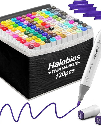 120 Colors Alcohol Markers Set, Dual Tip Fine & Chisel Drawing Markers Alcohol Marker with Case, Marker for Adults Children Coloring Artists Drawing Sketching Card Making and Illustration