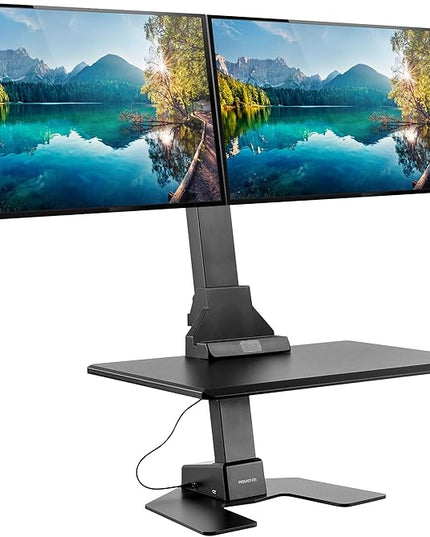 Mount-It! Double Monitor Electric Standing Desk Converter - 2 Screens Stand Up Desk Riser - Height Adjustable Desktop & 2 Mounts for Screens up to 32", Sit-Stand Convertor for Home, Office, School