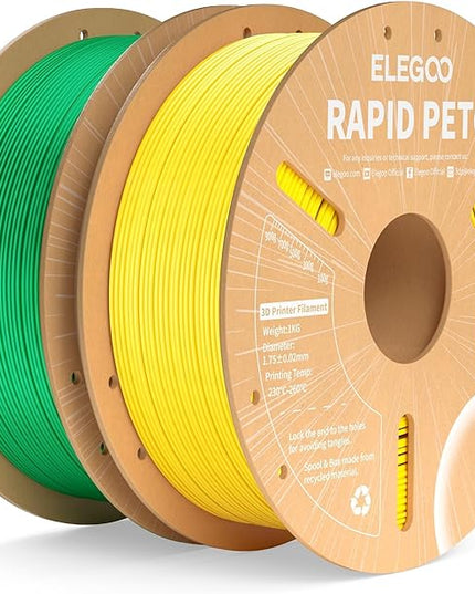 ELEGOO Rapid PETG Filament 1.75mm Yellow & Green 2KG, High Speed 600mm/s 3D Printer Filament Dimensional Accuracy +/- 0.02 mm, 1kg Cardboard Spool(2.2lbs) Fits for Most FDM 3D Printers