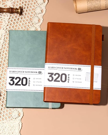 CAGIE 2 Pack Journals for Men Women- Journaling Notebooks Journals Leather for Writing Work Diary A5 Hardcover Thick