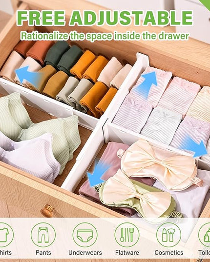 5 Pack Drawer Dividers 3.2" High Slim Organizers Expandable 10.8-17.9" Adjustable Separators for Shallow Drawers Kitchen Utensils Baby Clothes Underwear Storage-White
