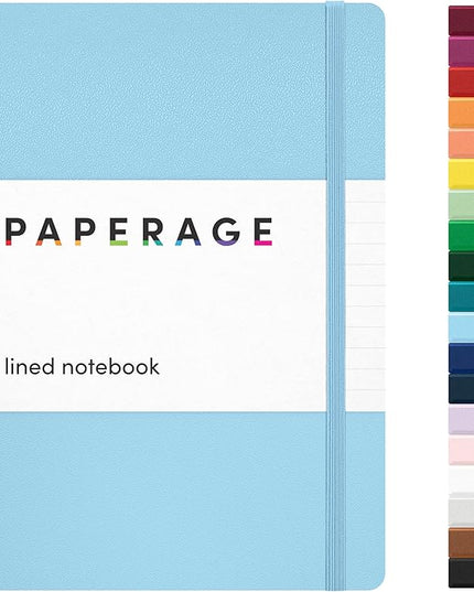 PAPERAGE Lined Journal Notebook, (Light Blue), 160 Pages, Medium 5.6 in x 8 in - 100 GSM Thick Paper – Hardcover Journaling Notebook for Work, School & Note Taking