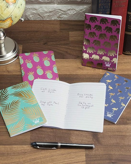 Elan Publishing Company Field Notebook/Pocket Journal - Gold Foil Patterns - Lined Memo Book (3.5"x5.5") - Pack of 5