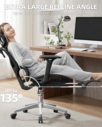 Office Chair with 3D Adjustable Lumbar Support,Ergonomic Computer Chair,Adjustable Headrest and Armrests, 400lbs Capacity,Tilt-Swivel,Premium Mesh Desk Chair for Office,Home & Gaming (Black)