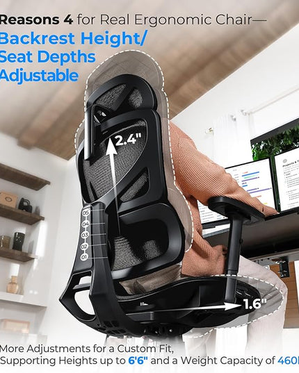 Ergonomic Office Chair - Big & Tall 6'6" Mesh Chair with Dynamic Lumbar Support, 4-in-1 Quick Adjust, 350lbs Capacity - BIFMA Certified Computer Chair for Home Office