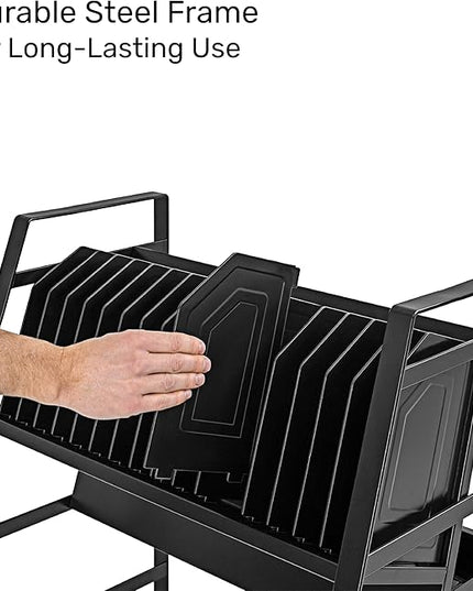 Line Leader 16-Device Mobile Charging Station | Steel Rolling Cart for Laptops, Tablets, & Chromebooks | Open Design with Dividers & UL-Certified Surge Protection | Portable Charging Stand (Black)