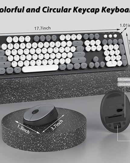 Wireless Keyboard and Mouse, KOOTOP Cute Keyboard and Mouse, 2.4G Wireless Keyboard with Retro Round Keycap for PC, Mac, Laptop,Tablet,Computer Windows (Grey)