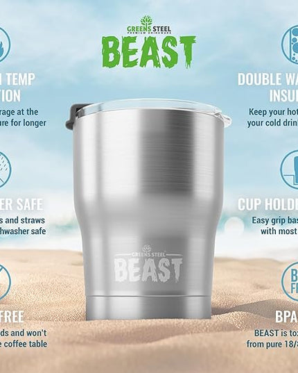 Beast 10 oz Tumbler Stainless Steel Vacuum Insulated Coffee Ice Cup Double Wall Travel Flask (Steel)
