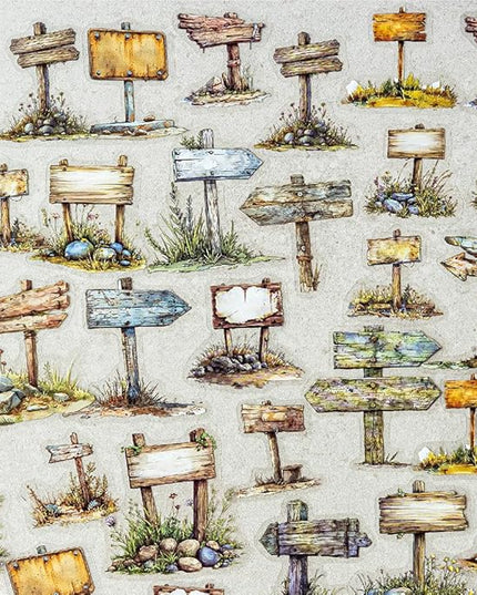 240 Sheets Retro Wood Road Sign Stickers for Journaling, 6 Pack Assorted Designs Decorative Transparent PET Stickers for Scrapbooking, Junk Journals, Collage, DIY Crafts Arts
