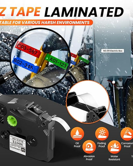 Vixic Industrial Label Maker, Cable Wire Label Maker Waterproof-Labels Bundle 4 Laminated-Tapes for Electricians Network Office Labeling, E1000 Heat Shrink Tube Labeler Machine Handheld & Portable
