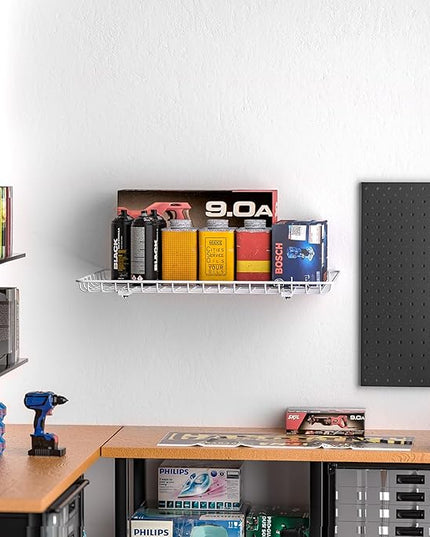 Ultrawall Wall Mounted Storage Shelf, Garage Shelves 24x12 Inch, Metal Shelf Rack, Heavy-Duty Wall Organizer for Closet, Kitchen, Laundry Room 2 Pack, White