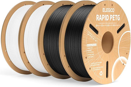 ELEGOO Rapid PETG Filament 1.75mm Black & White 4KG, High Speed 30-600mm/s 3D Printer Filament Dimensional Accuracy +/- 0.02 mm, 1kg Cardboard Spool(2.2lbs) Fits for Most FDM 3D Printers