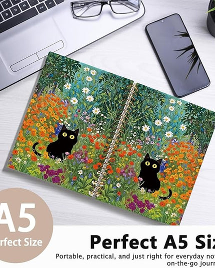 Cute Cat Notebook Journal Gifts for People Who Love Cats, Cat Gifts for Girls, Cat Lover Gifts for Women Men, Funny Black Cats Floral Spiral Notebook Notepad for School Supplies 5.5x8.3 Inch