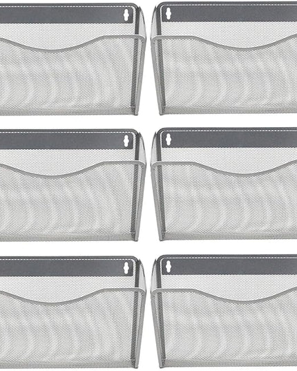 EASEPRES 6 Single Pocket Mesh Hanging File Organizer, Vertical Wall Mounted Magazine File Holder, Mount Basket Mail Paper Document Folder Organizing for Office, Home and School, Silver
