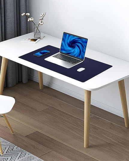 AFIING Dual-Sided Desk Pad, Natural Cork & PU Leather Large Mouse mats for Office and Home Work, Desk Protector Non-Slip, Waterproof, Easy Clean (Blue, 23.6" x 13.7")