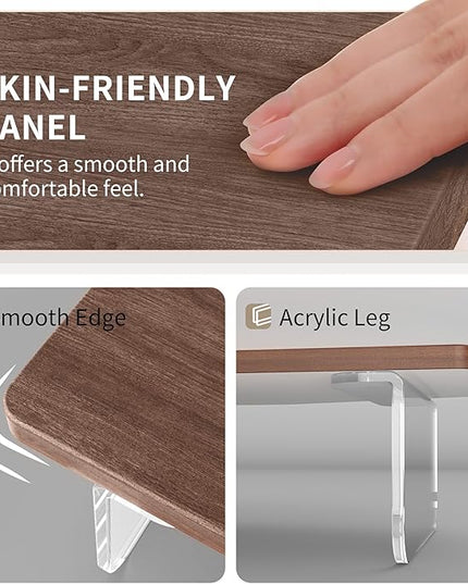 LED Dual Monitor Stand Riser for 2 Monitors,Office Desktop Wooden Stand Adjustable Length and Angle 3 Shelf,Extra Long Multifunctional Stand up to 44.4" for Computer,Laptop,TV,Walnut Finish