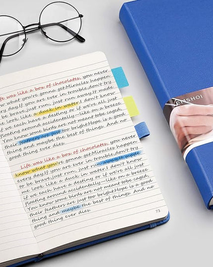 EMSHOI Lined Journal - 120gsm Thick Paper College Ruled Notebook with Sticky Notes, 256 Numbered Pages, A5 Hardcover Leather for Women & Men Work, School, Writing - (5.75”x8.38”) Blue