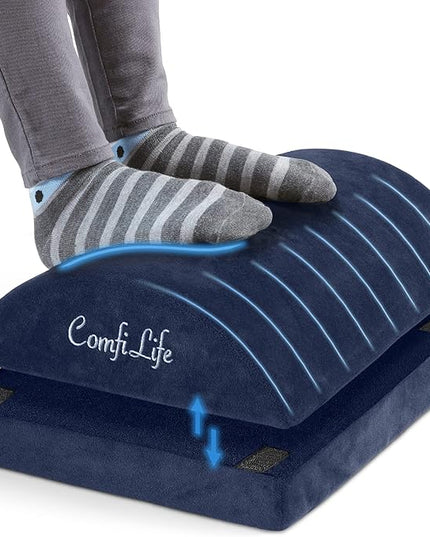 ComfiLife Foot Rest for Under Desk at Work – Adjustable Height Memory Foam Foot Stool for Under Desk, Office Chair & Gaming Chair – Ergonomic Footrest for Back & Hip Pain Relief (Navy)