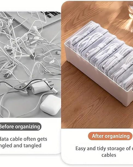 7 Case Cable Storage Box with Cable Straps and Label Stickers, Travel Cord Organizer for Charging Cables, USB Wires, Earphones – Drawer Organization for Home & Office (7 Cases + 7 Cable Straps)