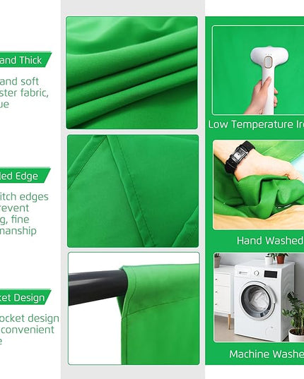 2-in-1 Green Backdrop Stand Kit - 6x9 ft Green Backdrop with 6.5x6.5ft Portable Photography Stand for Video Streaming,Zoom Meetings,Parties,Anti-Wrinkle Polyester Fabric