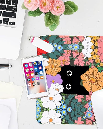 Black Cat Square Mouse Pad,Non-Slip Rubber Base Mouse Pad,Home Office Decoration Desktop Accessory,Laptop Mouse Pad for Office Laptops,9.4x7.8x0.12inch 4