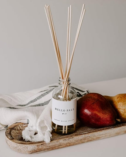 Sweet Water Decor Hello Fall Reed Diffuser Set - Hot Cider, Cinnamon, Cloves, Apple, and Nutmeg Scented Diffuser - Scent Diffusers for Home, Long Lasting Fragrance, Made in The USA