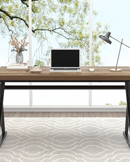FOLUBAN Computer Desk, Modern Home Office Desk, Wood and Metal Study Writing Gaming Table for Bedroom Living Room, Rustic Oak, 53 Inch