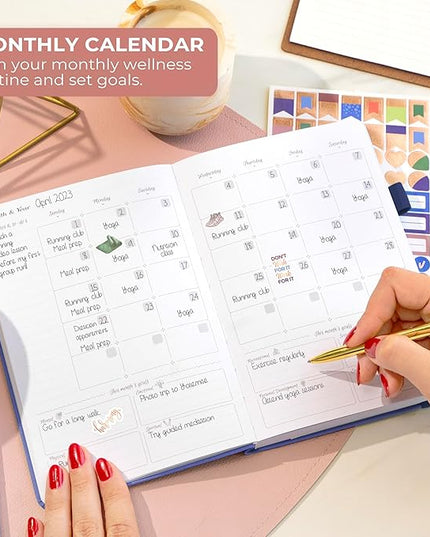 GoGirl Self-care Journal – Daily Mental Health Notebook with Mood & Wellness Trackers – Personal Development, Meditation & Reflection Journal for Women – Hardcover, Lasts 3 Months (Indigo Blue)