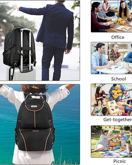 VECKUSON Lunch Bag Backpack, Insulated Cooler Lunch Box, Extra Large 17.3 inch Laptop Backpack with USB Port for Women and Men, Orange