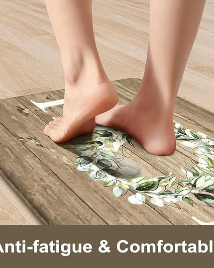 KIMODE Kitchen Mats Cushioned Anti Fatigue, Farmhouse Kitchen Rugs, Kitchen mats for Floor 2 Piece, Comfort Padded Kitchen Floor Mats for Sink, Laundry, Office, Desk Khaki 17"x59"+17"x29"
