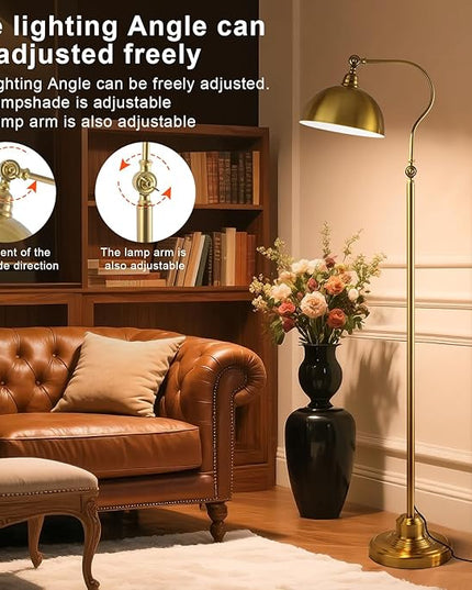 Bright LED Gold Reading Floor Lamp with Remote Control and Bluetooth Dimming,Living Room Bedroom Bedside Office Study Library Adjustable Standing Tall Lights, Unique Modern Brass Home Decor Essentials