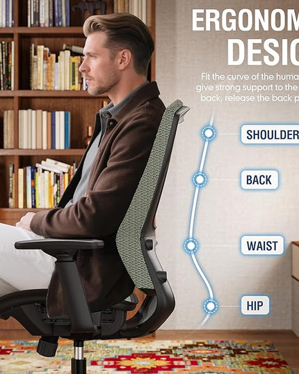 ELABEST T96 Mesh Office Chair,Ergonomic Computer Desk Chair,Sturdy Task Chair- Adjustable Lumbar Support & Armrests,Tilt Function,Comfort Wide Seat,Swivel Home Office Chair