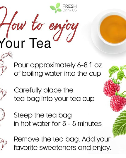 FreshDrinkUS, 75 Bags Premium Raspberry Leaf Teawith Chamomile Flavor, Eases Menstrual Cramps & Supports Healthy Pregnancy, Naturally, Caffeine-Free, Sugar Free, Vegan