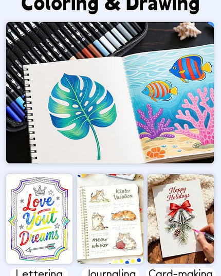 80 Colors Numbered Dual Tip Brush Pens with Free App, Fine and Brush Tips Pens for Adults, Coloring Markers for Coloring Book Bullet Journaling Note Taking Planner Hand Lettering