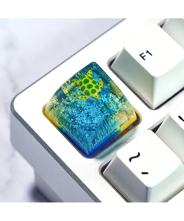 Sea Turtle Artisan Keycap Light Yellow and Blue Ocean R1 SA Profile Custom Sea Creatures Keycaps 1U ESC Handmade Gaming Resin Key Cap Cherry MX Switch Compatible Mechanical Keyboard Turtle Lover Gift