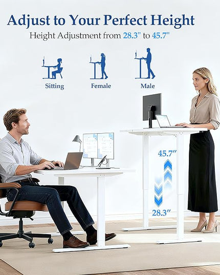 Klicelor 55 Inch L Shaped Standing Desk, Adjustable Height Corner Desk for Home Office Workstation, Sit Stand Desk with Two-Piece Desktop, White