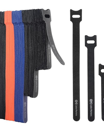 Cable Matters 100-Pack Hook-and-Loop Reusable Cable Ties, Sizes 4", 6", 8" with 42 lbs Tensile Strength - Multi-Color Cable Straps, Cord Organizers, Cord Management Ties