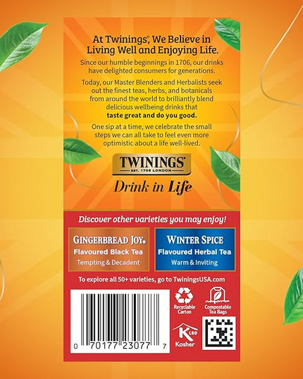 Twinings Christmas Black Tea Individually Wrapped Bags, 20 Count (Pack of 2), Aromatic Cinnamon & Clove, Caffeinated, Enjoy Hot or Iced, 20 Teabags