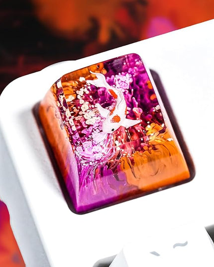Kohaku Koi Fish Artisan Keycap Purple and Orange Ocean Coral Reef R1 SA Profile Custom Keycaps 1U ESC Handmade Gaming Resin Key Cap Cherry MX Switch Compatible Mechanical Keyboard Koi Lover Gift