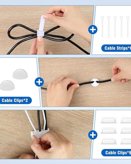 Under Desk Cable Management Tray No-Drill 2 Pack 16.9‘’ Wire Cord Organizers, Cable Management Under Desk for Home and Office No Damage White