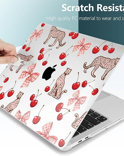 DONGKE Compatible with MacBook Pro 13 inch Case 2024 2023-2020 Release A2338 M2/M1 A2251 A2289 with Retina Display & Touch ID, Plastic Hard Shell & Keyboard Cover & Screen Film - Cheetah Cherry