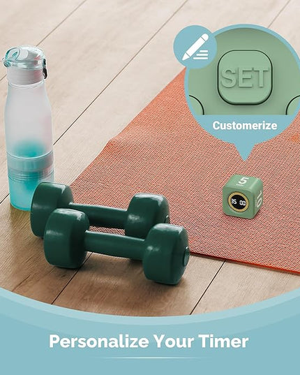 KADAMS Pomodoro Cube Timer Productivity Visual Timer - 5/10/25/50 Min Rotating Countdown (Green)