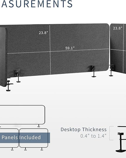 VIVO Clamp-on Privacy Panels 60 x 24 inch (x1), 24 x 24 inch (x2), Sound Absorbing Cubicle Desk Dividers, 3 Acoustic Partitions, Dark Gray, PP-3-V108D