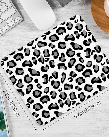 Snow Leopard Print Square Mouse Pad,Non-Slip Rubber Base Mouse Pad,Home Office Decoration Desktop Accessory,Laptop Mouse Pad for Office Laptops,9.4x7.8x0.12in