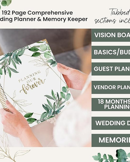 bloom daily planners Hard Cover Wedding Day Planner Bridal Journal & Organizer (Undated) - 9" x 11" - Planning Our Forever