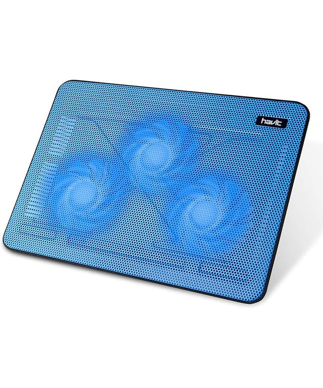 Havit HV-F2056 15.6-17 Inch Laptop Cooler Cooling Pad - Slim Portable USB Powered (3 Fans) (Blue)