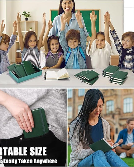 Aodaer 50 Sets Pocket Notebook Journal with Pens, 160 Pages, 3.5 x 5.5 Inch Mini Lined Journal Notebook A6 Leather Hardcover College Ruled Notepad with Pen Holder for School Office Gifts, Dark Green